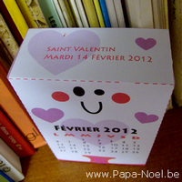 Paper toy calendrier FEVRIER 2012 à imprimer pour la Saint Valentin gratuit voeux de la St Valentin