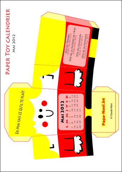 Calendrier paper toy mai 2012 A imprimer gratuit Bricolage mai 2012 fabriquer paper toy calendriers