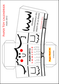 Paper toy calendrier Mars 2012 à imprimer mois de Mars 2012 calendriers