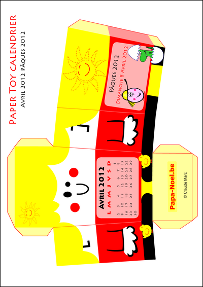 Calendrier paques 2012 avril 2012 A imprimer gratuit Bricolage fabriquer paper toy calendriers avril 2012