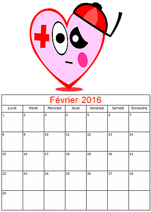 Calendrier fevrier 2016  imprimer gratuitement