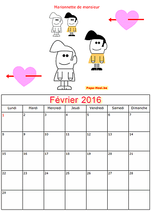 Calendrier fevrier 2016  imprimer gratuitement