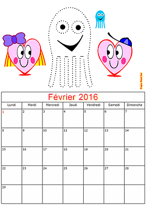 Calendrier fevrier 2016  imprimer gratuitement