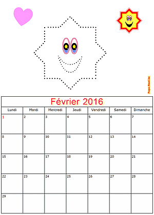 Calendrier fevrier 2016  imprimer maternelle