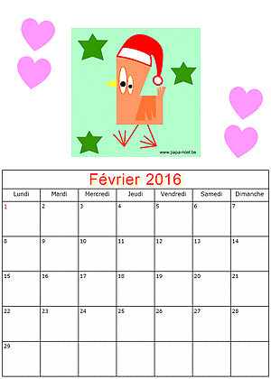 Imprimer calendrier fevrier 2016