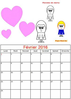 Calendrier fevrier 2016  imprimer gratuitement