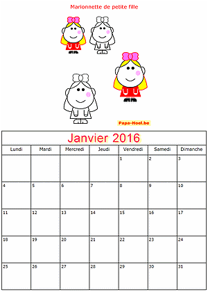 Calendrier janvier 2016  imprimer gratuitement