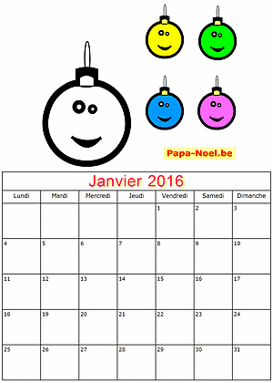 Calendrier janvier 2016  imprimer gratuitement