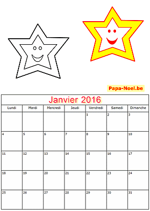 Calendrier janvier 2016 à imprimer gratuitement pour enfants