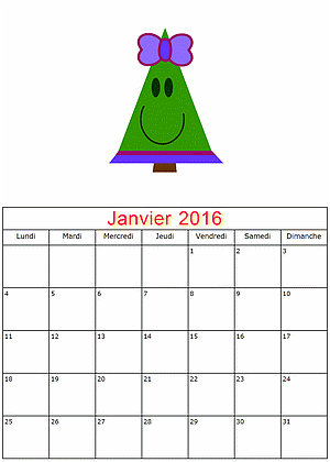 Calendrier janvier 2016  imprimer gratuitement