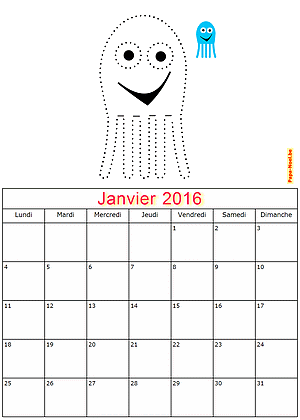 Calendrier janvier 2016  imprimer gratuitement