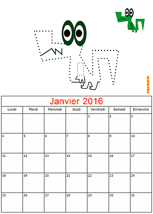 Calendrier janvier 2016  imprimer gratuitement