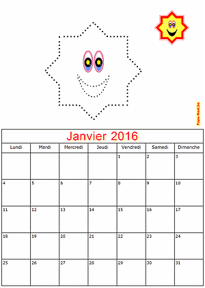 Calendrier janvier 2016  imprimer maternelle