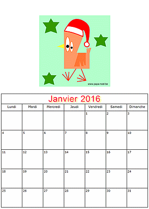 Imprimer calendrier janvier 2016