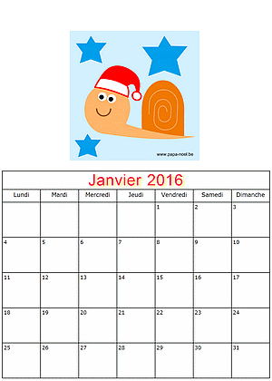 Calendrier janvier 2016  imprimer gratuitement