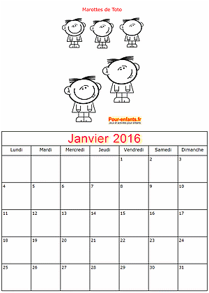 Calendrier janvier 2016  imprimer gratuitement