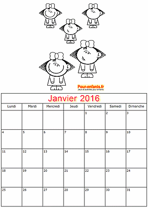 Calendrier janvier 2016  imprimer gratuitement