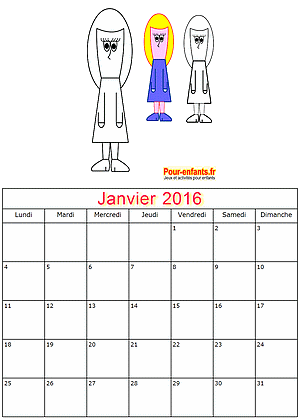 Calendrier janvier 2016  imprimer gratuitement