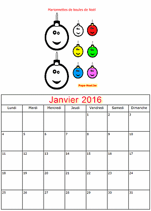 Calendrier janvier 2016  imprimer gratuitement