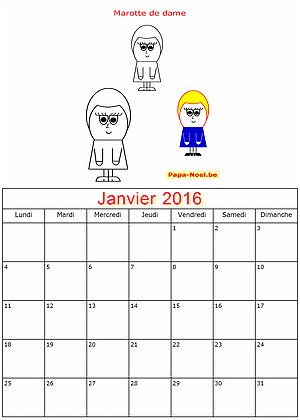 Calendrier janvier 2016  imprimer gratuitement