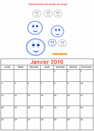 Calendrier janvier 2016  imprimer gratuitement