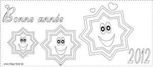 Coloriage de dessin pour souhaiter une bonne annee 2012 etoiles de NOEL gratuit à imprimer faire carte bonne annee 2012