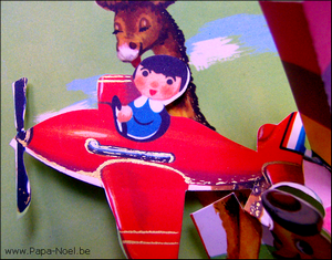 Carte Joyeux NOEL de collection ANNEE 50 60 70 voeux de NOEL pop up A DEPLIER avion