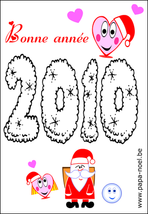 Coloriage de dessin pour souhaiter une bonne annee 2010 gratuit à imprimer