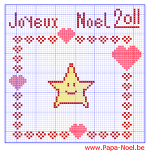 Grille de point de croix NOEL pour faire une carte de Noël gratuite à imprimer Etoile de Noël coeurs d amour