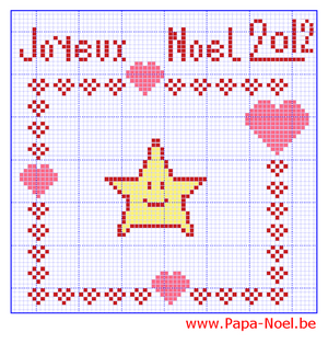 Grille de point de croix NOEL 2012 pour faire une carte de Noël 2012 gratuite à imprimer Etoile de Noël coeurs d amour