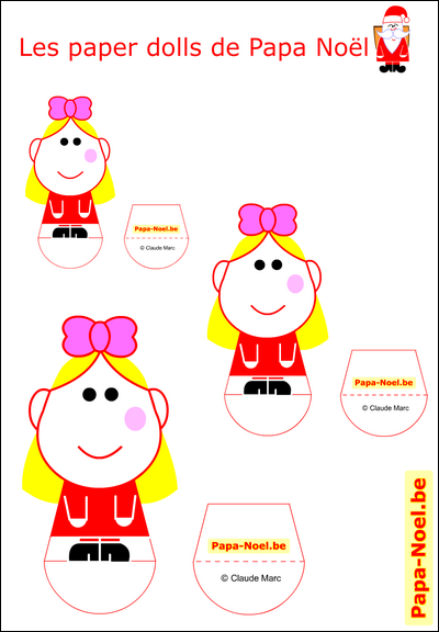 Paper doll Noël dessin de petite fille gratuit Bricolage de Noël pour enfant bricolages NOEL enfants fabrication paper NOEL fillette poupe en papier